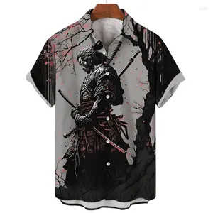 Mäns avslappnade skjortor japanska för män Hawaiian 3d Ghost Samurai Apparel Kort ärm toppar harajuku streetwear manliga sommarkläder