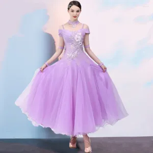 Sahne Giyim Mor Rhinestones Balo Salonu Elbise Standardı Artı Beden Dans Yarışması Viyana Vals Foxtrot