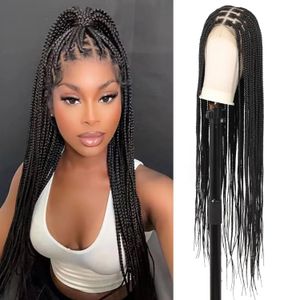 Knotless Braids 36 Black Lace Braided Wigs for Women Knotless Box Braided Wig with Baby Hair Synthetic Braided Lace Front Wig 240423