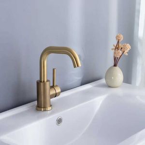 Bathroom Sink Faucets Bathroom Faucet Brushed Gold Bathroom Basin Faucet Cold And Hot Sink Mixer Sink Tap Single Handle Deck Mounted Water Tap