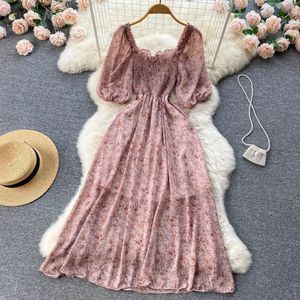 Yuoomuoo Korean Fashion Floral Print Chiffon Party Dress Summer Two Layer