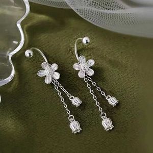 Dingle ljuskrona koreansk elegant lilja i dalen blomma örhänge för kvinnor silver pläterad lång tofs droppe dingle örhängen bröllop fest smycken smycken