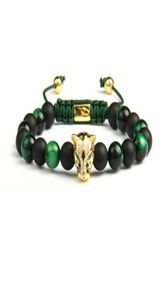 Men Panther CZ Bracelets inteiros 8mm de 8 mm naturais foscos de ágata verde tigre olho leopardo jóias de leopardo