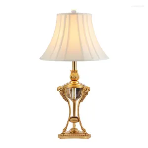 Table Lamps DINGFAN European Style All Copper Fabric Lampshade Bedroom Bedside Living Room Desk Office Decorative Lamp