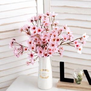 Decorative Flowers Artificial Cherry Pink Blossom High Quality Room Wedding Bride Bouquet Home Office Christmas Party Holding Decoration