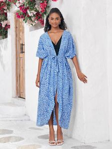 Boho leopardo coprone da bagno con stampare leopardo da bagno tunic tunic kimono pareo 2024 estate costumi da bagno vacanza casual abbigliamento da spiaggia femminile