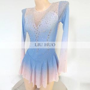 Scenkläder Liuhuo Ice Dance Figure Skating Dress Women Adult Girl Teen Anpassning Kostymprestanda Tävling Leotard Gradient Blue Pink