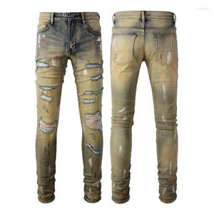 Erkek kot pantolon artı 40 cadde vintage pamuk lüks sıçrama mürekkebi grafiti denim erkek pantolon moda ince parti pantolon