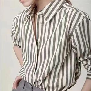 Women's Blouses Spring 2024 Women Long Sleeve Shirt Stripes Turn-down Collar Loose Casual Female Blouse