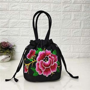 Haft retro satynowy jedwabne sznurki torebki kwiatowe worki do przechowywania hanfu kobiety torebki portfele wiadra