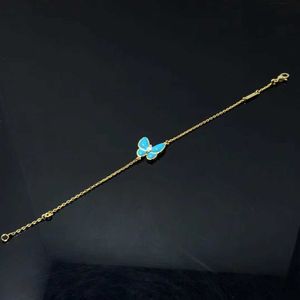 Top Grade Luxury Vancleff Designer bracelet s925 Silver Butterfly Light Blue Turquoise Necklace Korean Edition Simple Fashion Fairy Bracelet