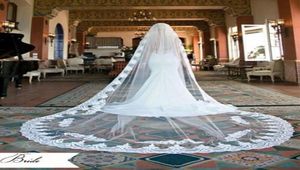 Selling Long Cathedral Bridal Veils In Stock 15m 26m Cheap Wedding Accessories Lace Appliques One Layer Without Comb Wedd2939947