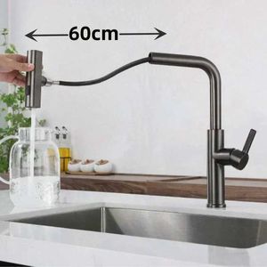 Bathroom Sink Faucets 3-Mode Handle Pull Stainless Steel Kitchen Faucets Single Hole Deck Mounted Waterfall Stream Sprayer Sink Tap Cold and Hot Mixer