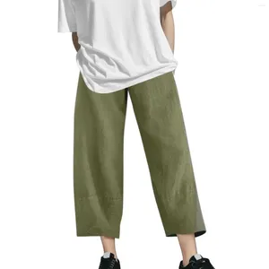 Kvinnors byxor Kvinnor Wide Leg Linen Casual Spring Fashion Loose High midistbyxor Eleganta kvinna ungdomliga kläder