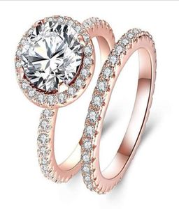 Casal Rings 2pcs vendendo joias de luxo 925 Corte redondo de prata esterlina grande topázio branco cz diamante sona feminina casamento rin7476949