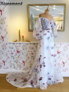 신부를위한 꽃 웨딩 드레스 인쇄 신부 인어 레이스 깊은 V- 넥 목선 긴 슬리브 맞춤형 만들기 플러스 크기 멍청이 드 노비 아스