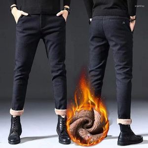 Men's Pants Mens Velvet Warm Casual Winter Fashion Classic Black Slim Fit Thicken Fleece Trsousers Business Work Thermal