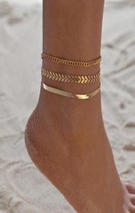 3pcsset oro color semplici catene cavigliere per donne bracciali alla caviglia per le gambe per le gambe accessori per gioielli 2755283