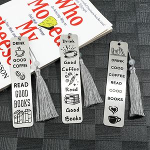 Drink Good Coffee Read Books Engraved Bookmarks Metal Stationery School Supplies For Book Lovers Teacher Gifts