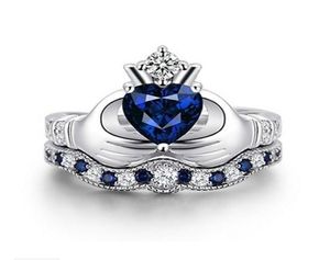 OMHXZJ Whole Solitaire Rings European Fashion Woman Man Party Wedding Gift Crown White Blue Zircon 18KT White Gold Ring RR6017106081
