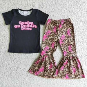 Roupas conjuntos de roupas de verão cartas garotas imprimem leopardo sino calça inferior