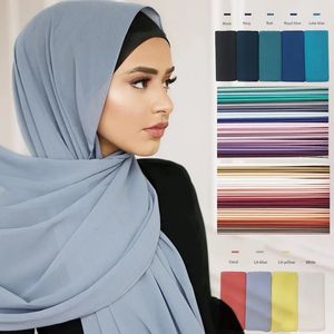 Ramadan Muslim Chiffon Hijabs For Woman Plain Color Headscarf Long Shawl Scarf Women Jersey Ladies Islam Voile Hijab 240430