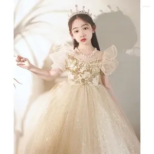 Girl Dresses Dress's Dress's Dress Princess Little Host Piano Performance Birthday Flower's Flower Wedding Garza Fluffy Dre