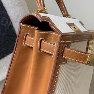 10s vollständig handgefertigte Einkaufstasche Klassische 25-cm-Designer-Tasche importiert Swift Kuhleder/Leinwand Zweifarbige Spleißen exquisit