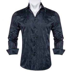 Camisas para homens cinza escuro Paisley Sedol Solk Slim Fit Slave Longa Male Social Business Dress Camisa de camisa 240419