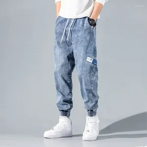 Mäns jeans ljusblå byxor last med fickor manliga cowboybyxor beskurna för män trend 2024 casual kläder y2k 2000 -tal baggy vinter