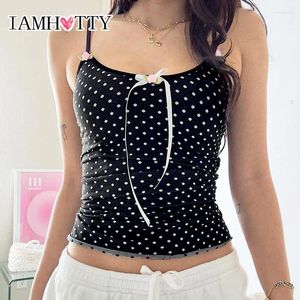 Serbatoi da donna iamty coquette pois stampare cror top top applique decoraggio decorarsi spaghetti cinghie cami y2k top senza maniche estetiche