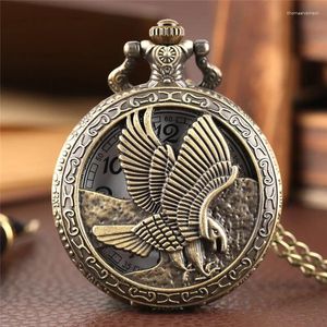 Orologi tascabili Orologio antico Cavo out Eagle Hawk Wing Bronze Quartz Movement Necklace Chain Orologio per uomini Donne Regalo Regoj