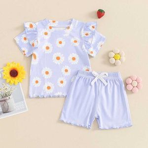 Set di abbigliamento per bambini abbigliamento per bambini ragazze a maniche corte estate a maniche corte t-shirt floreali/stronzo dring shorts shorts set di abiti