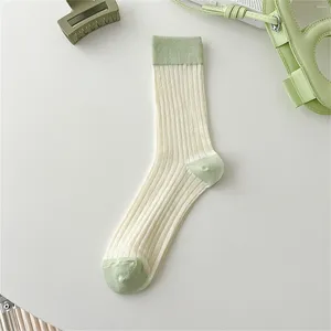 Women Socks Fashion Tights Thin Vertical Striped Cotton Mid Tube Sock Color Splicing Nylon Designs Knitting Stockings