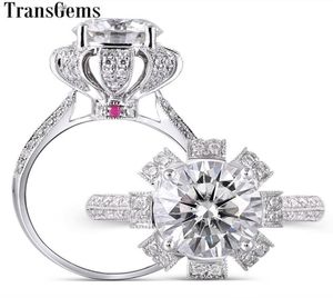 Transgems 14K White Gold Main 2 Carat 8mm F Color Moissanite Engagement Wedding Ring Solitare With Accents Dailywear Ring Y19061209039539