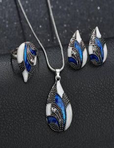 BOHO Vintage Bride Wedding Crystal Water Grow Pingnd Pingente Colar Blue Opal Waterdrop Colares Sets Jewelry Stone Jewelry8316391