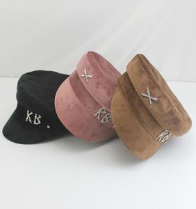 Boinas chapéus de inverno embelezado padeiro de lã de menino feminino sboy taps letra diamante letra grossa viseira capsberets4389888