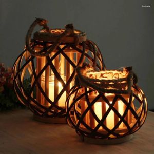 Candle Holders Living Room Tealight Holder Hanging Windproof Crafts Festival Home Decor Round Wedding Vintage Wooden Wicker Lantern