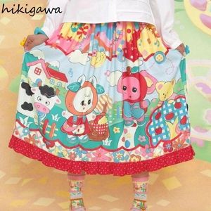 Skirts Summer Long Skirt For Women Cartoon Print Sweet Jupe Fashion Japanese Saia 2024 Blusas Mujer De Moda Cute Loose Pleated