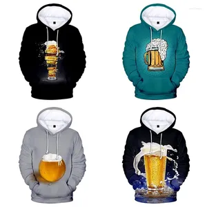 Erkek Hoodies 3D Baskı Komik Bira Külkü Moda Hoodie Sıradan Uzun Kollu Spor Harajuku Kapüşonlu Tops