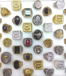 50pcslot Men039s Rings Gold Color Silver Color Square Round Shape Mixed Designs9591676