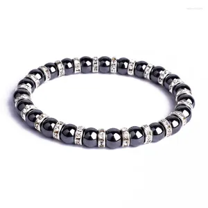 Strand Natural Hematite Beads Bracelets Men No-Magnetic Health Protection Women Jewelry Charm Crystal Stone Stretch & Bangles