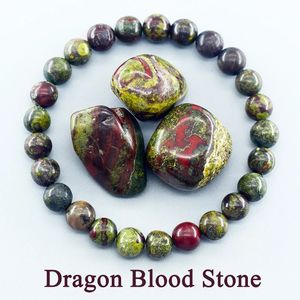 Natural Dragon Blood Stone Elastic Armband Kvinnor Män charmar dinosaurie Jasper Pärlor Helande smycken Yoga Meditation Bangle Gift 240423