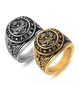 Anéis do exército Antique Eagle Declaração anéis em aço inoxidável Prata Gold202G8529336