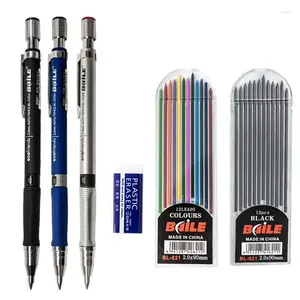 Механический набор карандашей 2,0 мм с черным/цветом ведущий пополнение для написания рисования искусства рисовать школьные офисные аксессуары