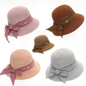 Chapéus largos da borda Senhoras de férias arqueiro Dome Protection Sun Protection Women Hat Big Casual Cap Straw Beach