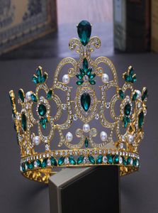 Tiary ślubne i korony Pełna perła czerwona zielona kryształowy kryształowy kryształowy złoto Wedding Hair Crown for Women Hair Jewelry Akcesoria 3230293