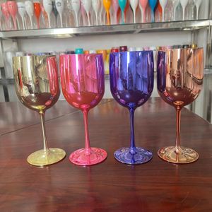 2pcslot 16 oz 4Color Red Wine Plastic Cup Electropating Goblet Outdoor Camping Family Gathering Juice Champagne Glass 240430