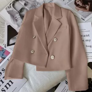 Mulheres curtas Mulheres Blazers casuais elegantes fêmeas de terno Tops Spring Autumn Solid Slave Lady Lady Blazer Coat 240424