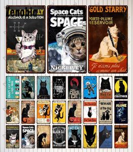 Dipinto in metallo divertente gatti neri per la placca vintage spaziale gatto poster in metallo insegna animali accessori Accessori decorativi piastra decorativa6158308